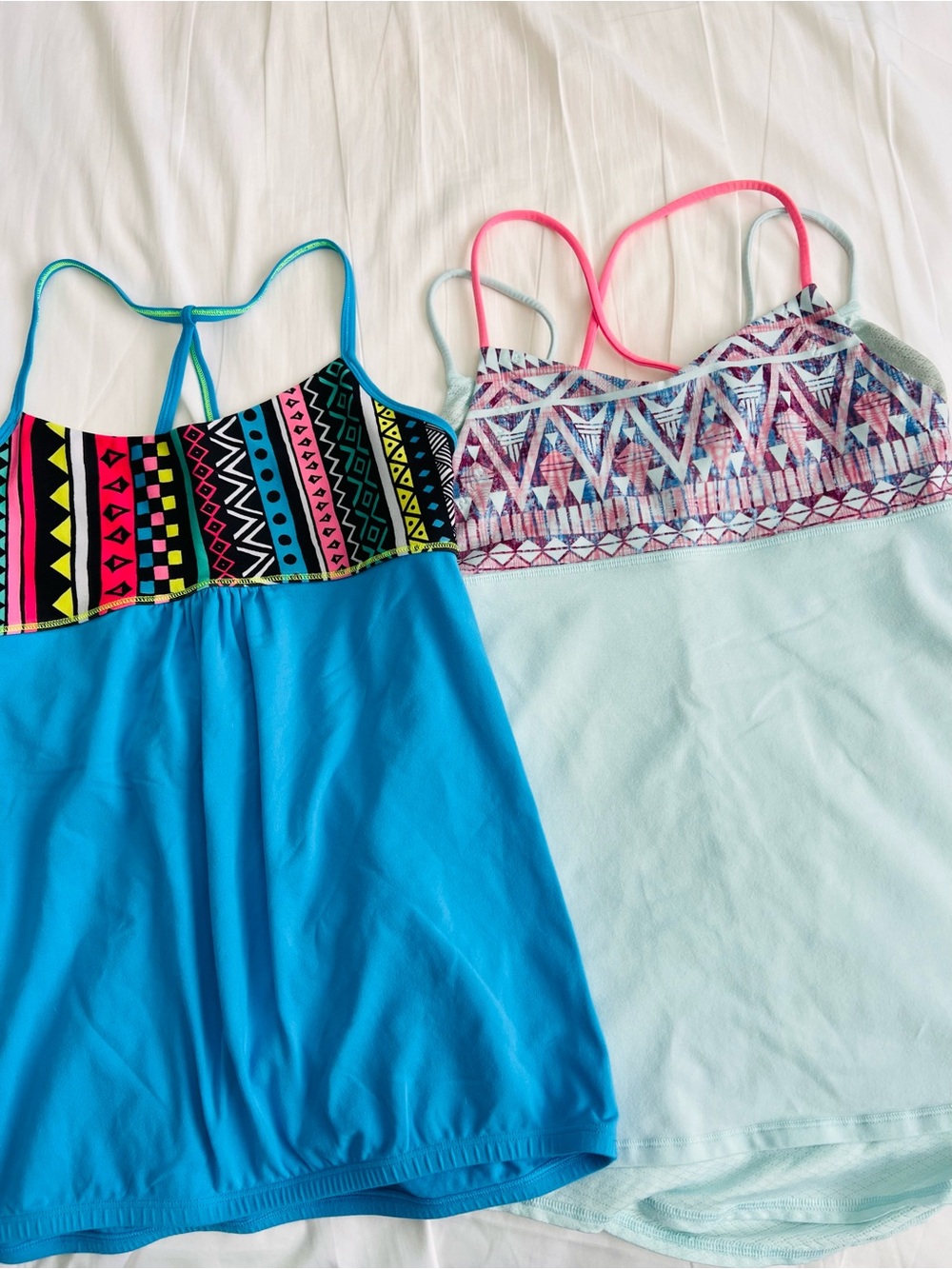 Ivivva Girls' Bright Blue & Light Mint Tank Tops with Neon Patterned Accents